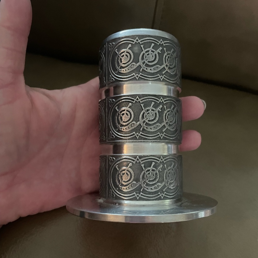 Candle Holder - Irish Mullingar  Pewter With Celtic Art Designs 3.75” Tall